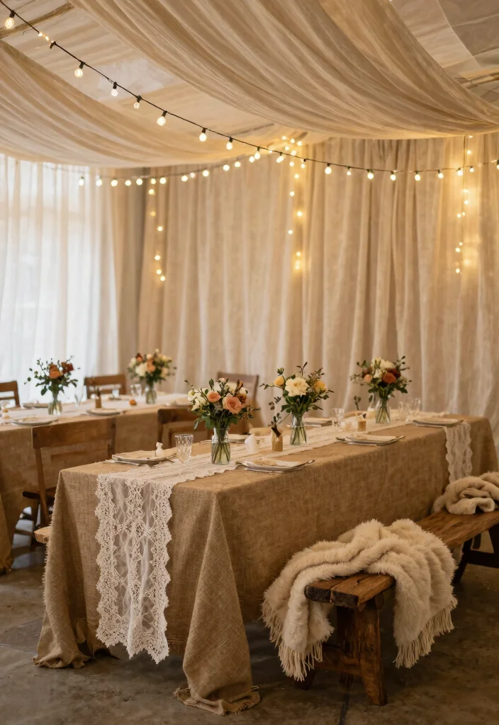 20 Elegant Rustic Wedding Decor Tips for a Cozy Celebration! - 2. Soft Fabrics for Comfort 1