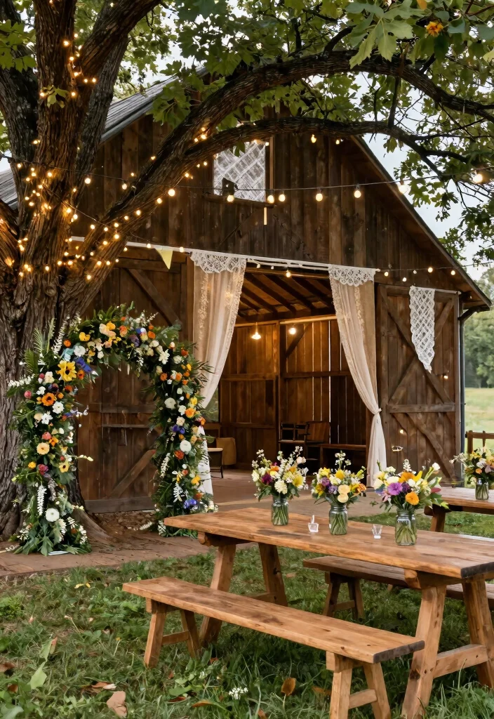 20 Enchanting Outdoor Wedding Ideas for a Dreamy Spring Celebration (You’ll Love #14!) - 2. Rustic Barn Celebration 1