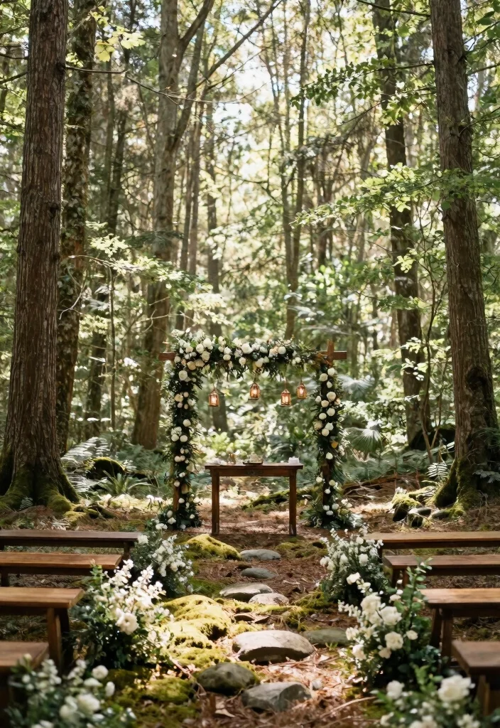 20 Enchanting Outdoor Wedding Ideas for a Dreamy Spring Celebration (You’ll Love #14!) - 3. Enchanted Forest Ceremony 1