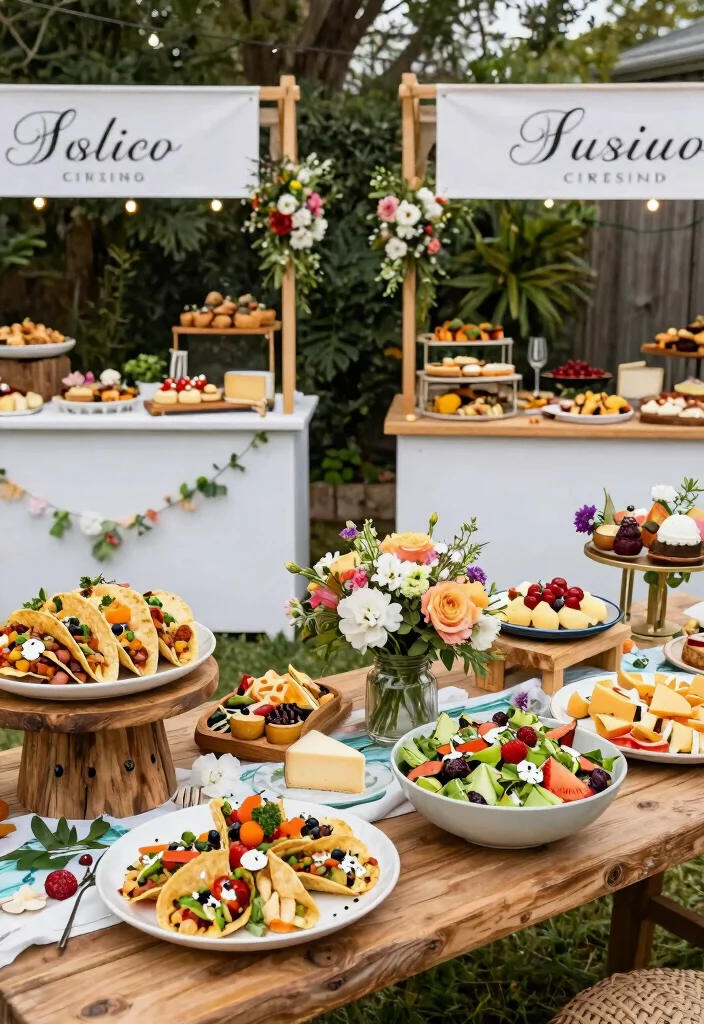 20 Enchanting Outdoor Wedding Ideas for a Dreamy Spring Celebration (You’ll Love #14!) - 9. Themed Food Stations 1