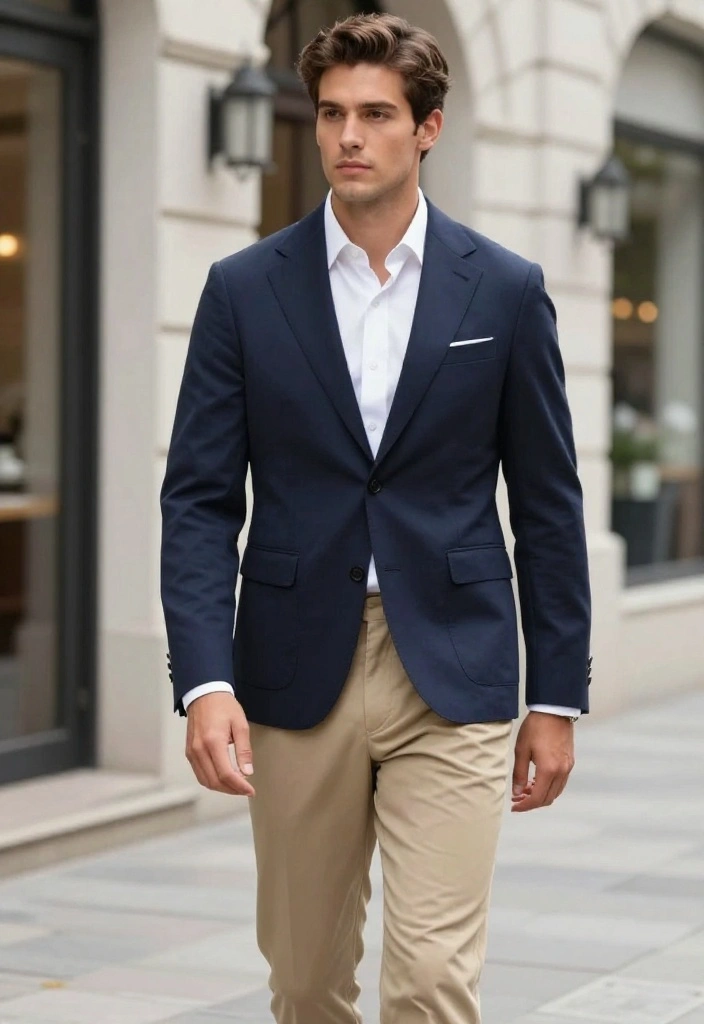 20 Groomsmen Attire Suggestions That Will Have Everyone Talking (Don't Miss #3!) - 4. Navy Blazer with Khaki Trousers 1