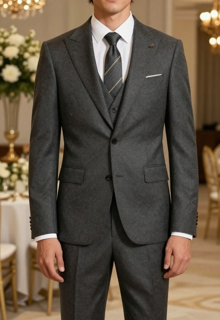 20 Groomsmen Attire Suggestions That Will Have Everyone Talking (Don't Miss #3!) - 5. Charcoal Suits with Gold Accents 1