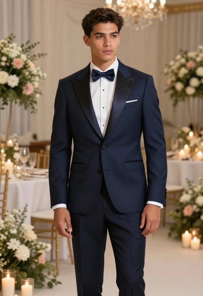 21 Modern Groom's Attire Styles That Redefine Wedding Fashion (Don’t Miss #5!) - 3. Navy Tuxedo with a Twist 1