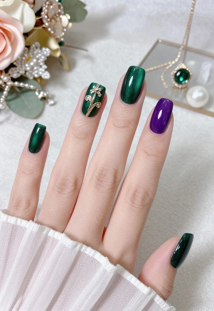 21 Stunning Wedding Nail Art Ideas That Will Make You Say 'I Do!' - 18. Jewel-Toned Beauty 1