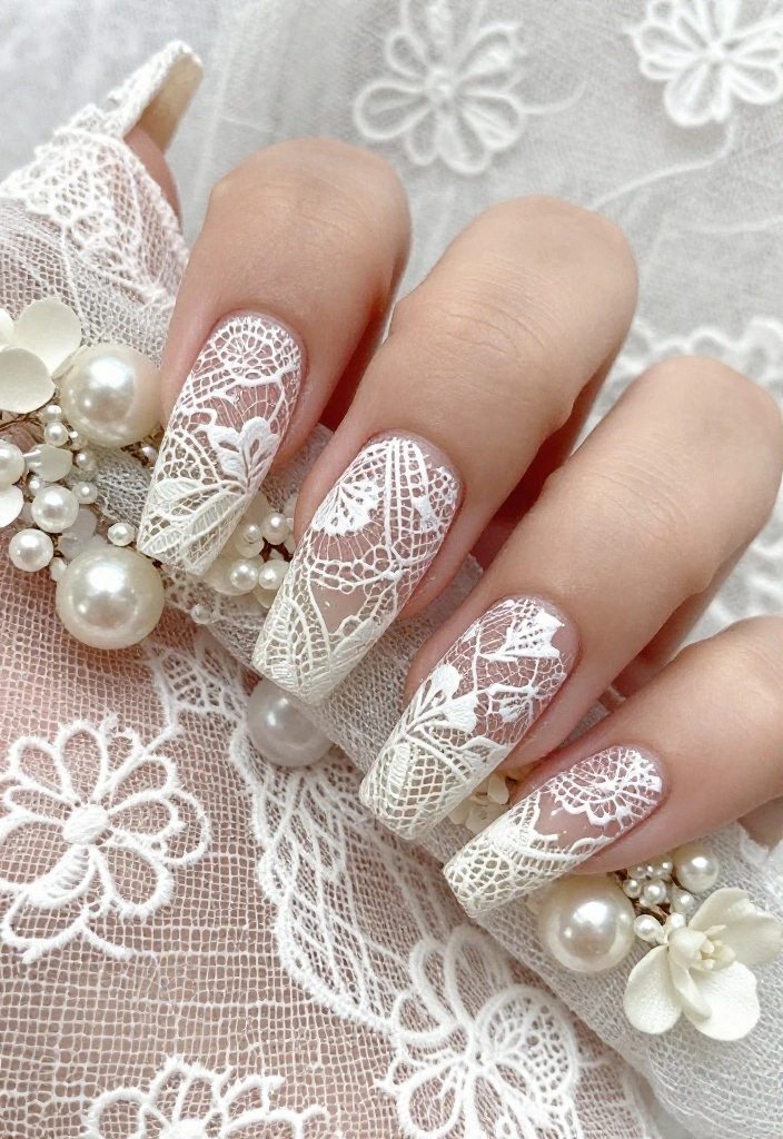 21 Stunning Wedding Nail Art Ideas That Will Make You Say 'I Do!' - 6. Delicate Lace Patterns 1