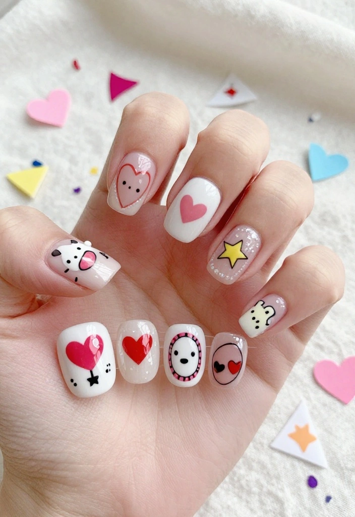 21 Stunning Wedding Nail Art Ideas That Will Make You Say 'I Do!' - 8. Whimsical Cartoon Illustrations 1