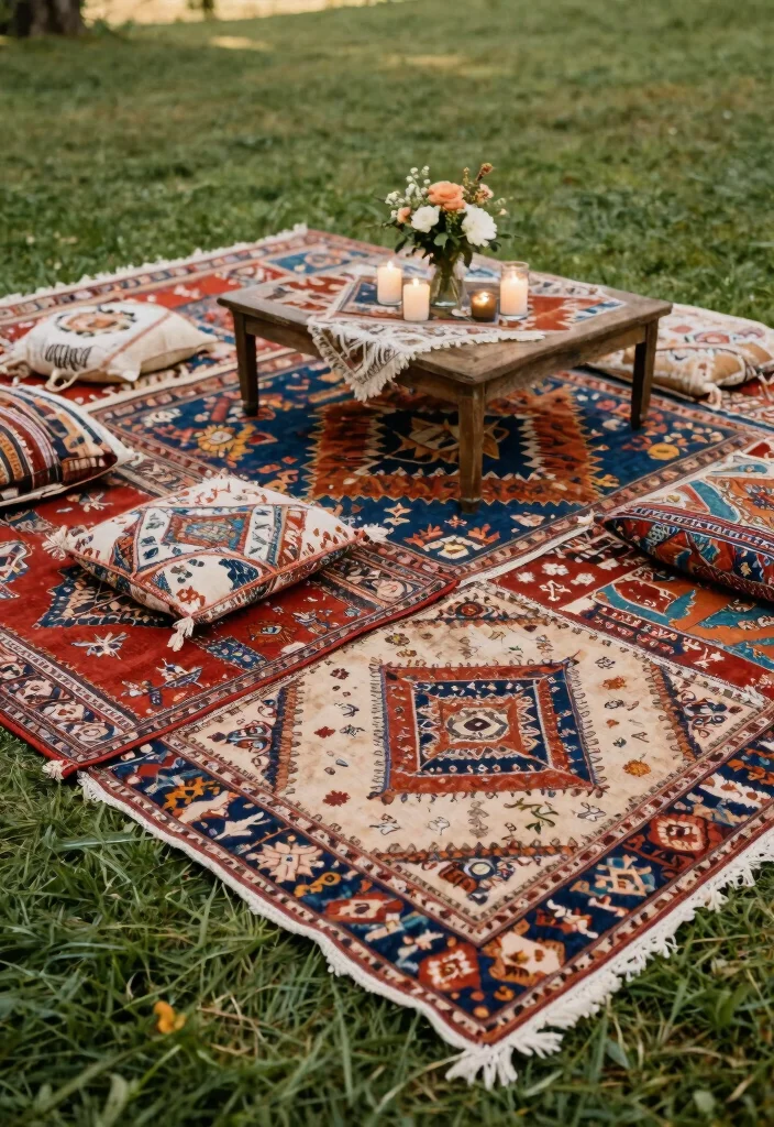 22 Bohemian Wedding Decor Ideas That Embrace Your Free Spirit - 14. Layered Rugs 1