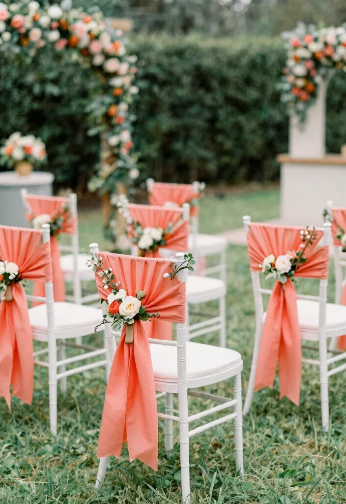 25 Stunning Coral Wedding Accents That Will Make Your Day Unforgettable! - 11. Coral Chair Decor 1