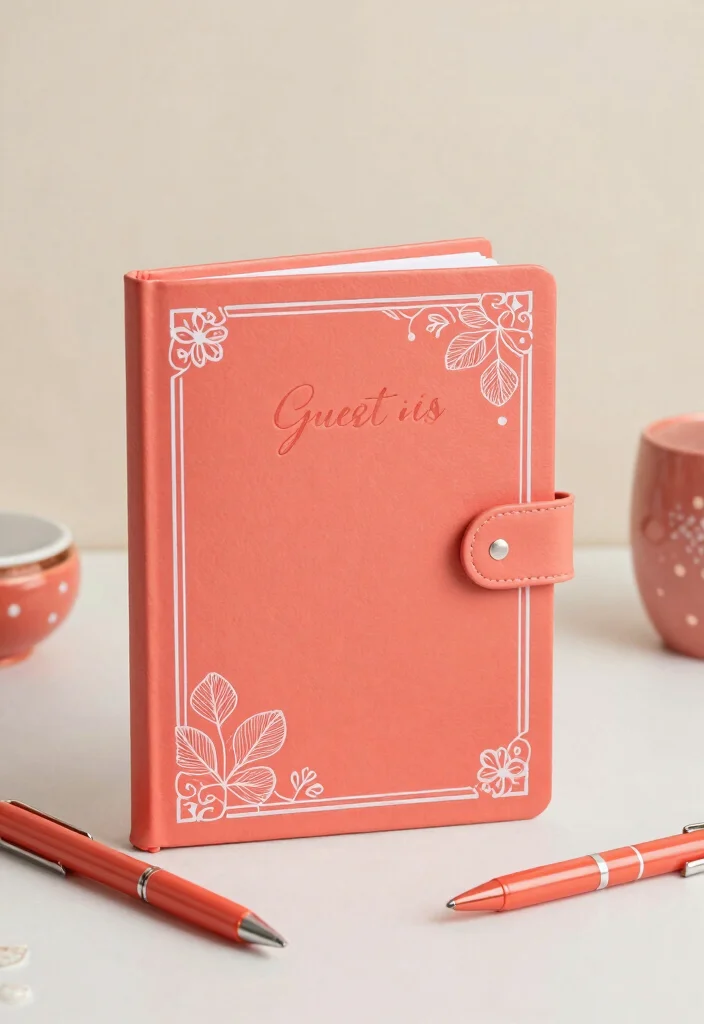 25 Stunning Coral Wedding Accents That Will Make Your Day Unforgettable! - 17. Coral Guest Book 1