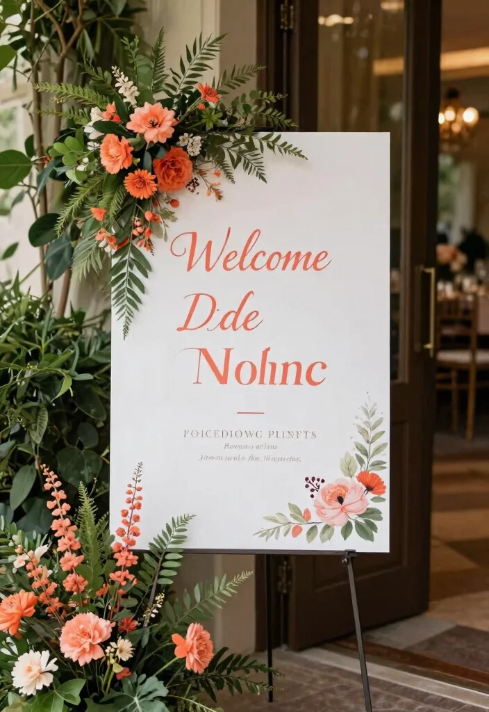 25 Stunning Coral Wedding Accents That Will Make Your Day Unforgettable! - 18. Coral Wedding Signage 1