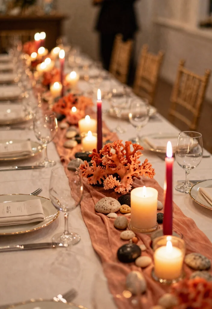 25 Stunning Coral Wedding Accents That Will Make Your Day Unforgettable! - 19. Coral Table Decor 1