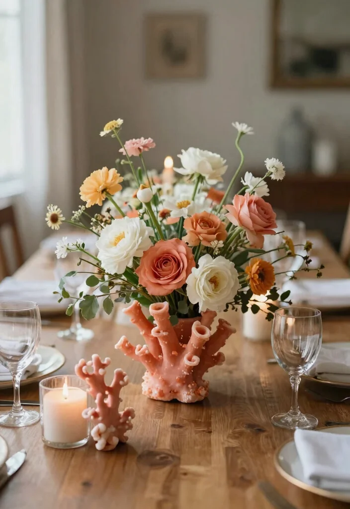 25 Stunning Coral Wedding Accents That Will Make Your Day Unforgettable! - 20. Coral Table Centerpieces 1
