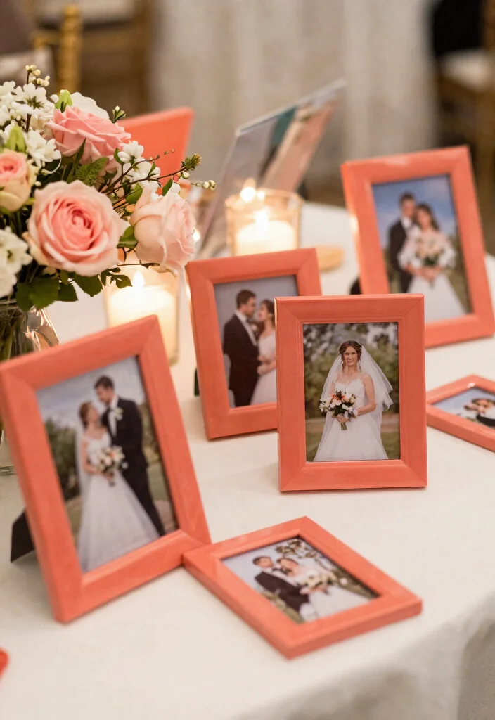 25 Stunning Coral Wedding Accents That Will Make Your Day Unforgettable! - 21. Coral Photo Frames 1