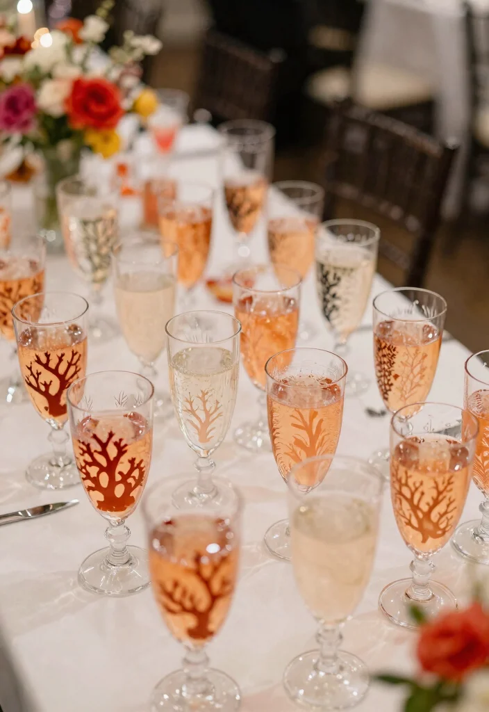 25 Stunning Coral Wedding Accents That Will Make Your Day Unforgettable! - 22. Coral Guest Toast Glasses 1