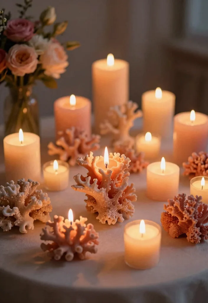 25 Stunning Coral Wedding Accents That Will Make Your Day Unforgettable! - 23. Coral Candles 1