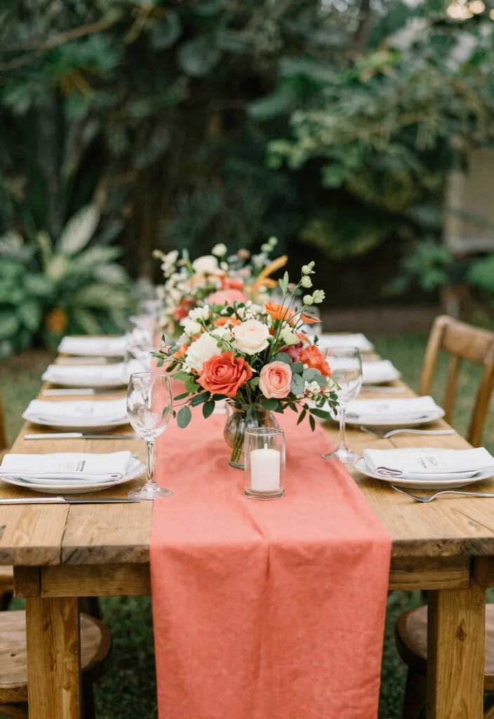 25 Stunning Coral Wedding Accents That Will Make Your Day Unforgettable! - 3. Coral Table Runners 1