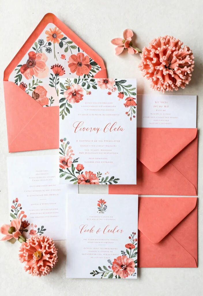 25 Stunning Coral Wedding Accents That Will Make Your Day Unforgettable! - 4. Coral Wedding Invitations 1