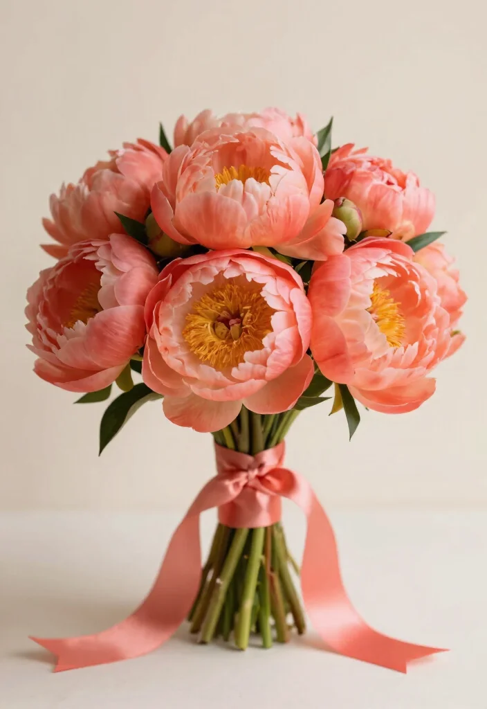 25 Stunning Coral Wedding Accents That Will Make Your Day Unforgettable! - 6. Coral Bridesmaid Bouquets 1