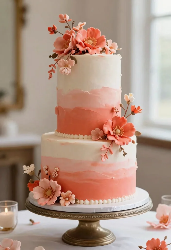 25 Stunning Coral Wedding Accents That Will Make Your Day Unforgettable! - 8. Coral Cake Accents 1