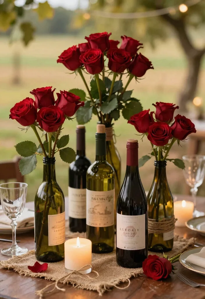 25 Stunning Red Roses Wedding Decorations That Will Leave Your Guests Breathless (You Won't Believe #12!) - 11. Red Roses in Wine Bottles 1