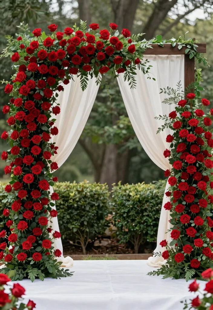 25 Stunning Red Roses Wedding Decorations That Will Leave Your Guests Breathless (You Won't Believe #12!) - 14. Rose-Embellished Ceremony Arch 1