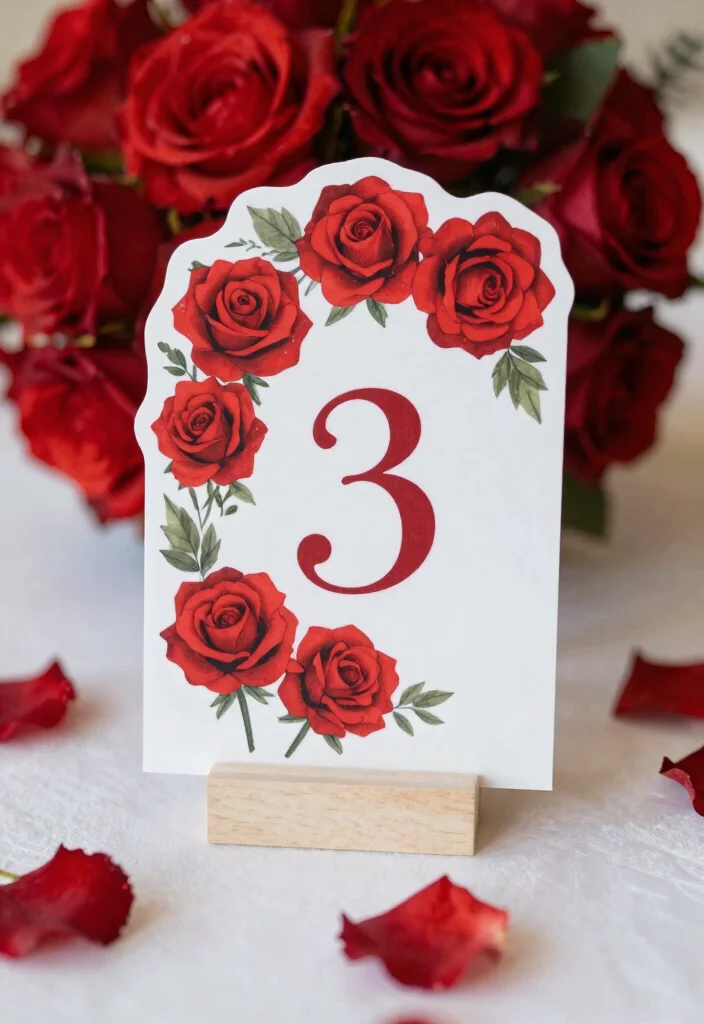 25 Stunning Red Roses Wedding Decorations That Will Leave Your Guests Breathless (You Won't Believe #12!) - 18. Red Rose Table Numbers 1