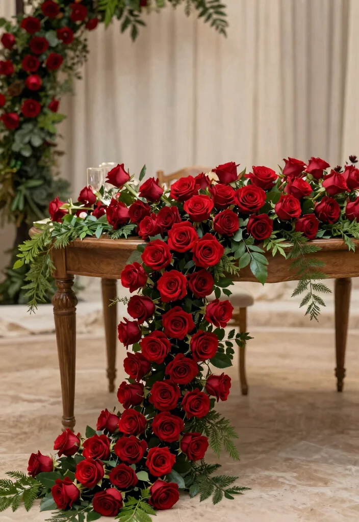 25 Stunning Red Roses Wedding Decorations That Will Leave Your Guests Breathless (You Won't Believe #12!) - 19. Romantic Rose Garland 1