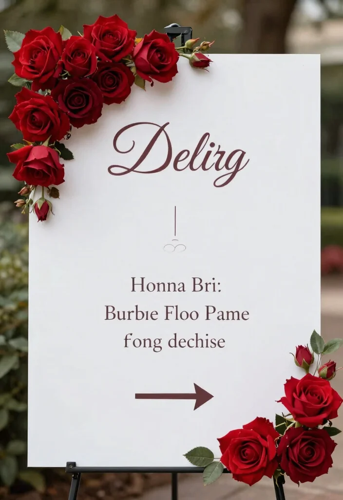25 Stunning Red Roses Wedding Decorations That Will Leave Your Guests Breathless (You Won't Believe #12!) - 22. Rose-Inspired Signage 1