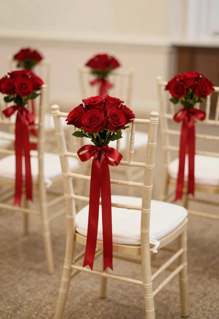 25 Stunning Red Roses Wedding Decorations That Will Leave Your Guests Breathless (You Won't Believe #12!) - 23. Romantic Rose Chair Décor 1