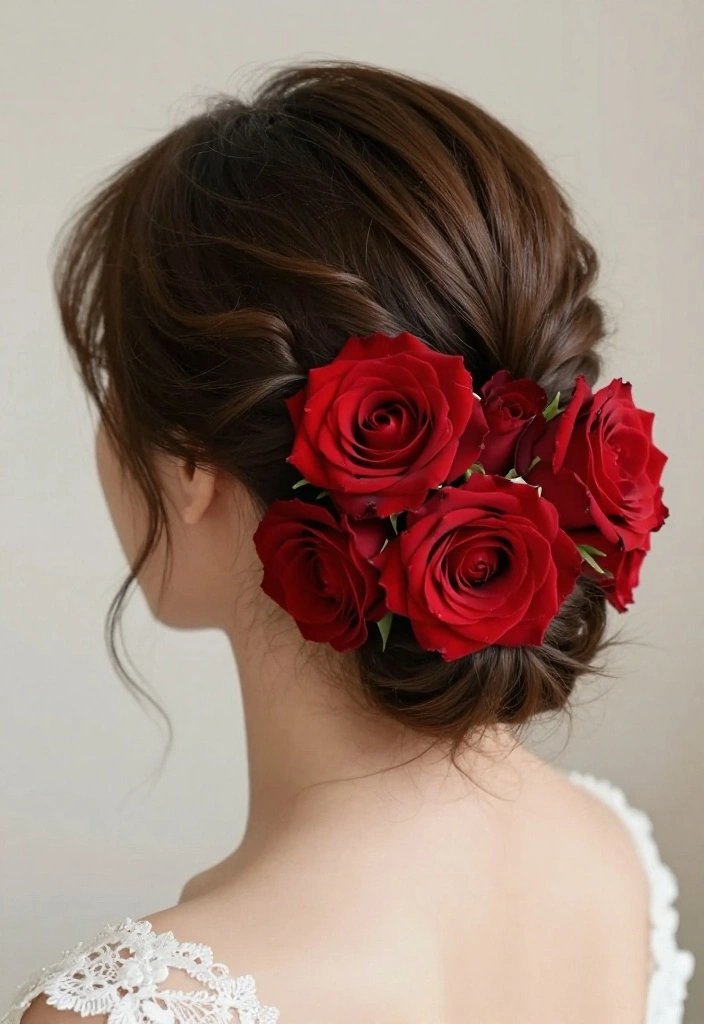 25 Stunning Red Roses Wedding Decorations That Will Leave Your Guests Breathless (You Won't Believe #12!) - 24. Red Roses in Your Hair 1