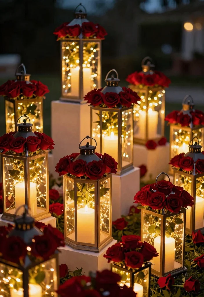 25 Stunning Red Roses Wedding Decorations That Will Leave Your Guests Breathless (You Won't Believe #12!) - 7. Romantic Lanterns with Roses 1