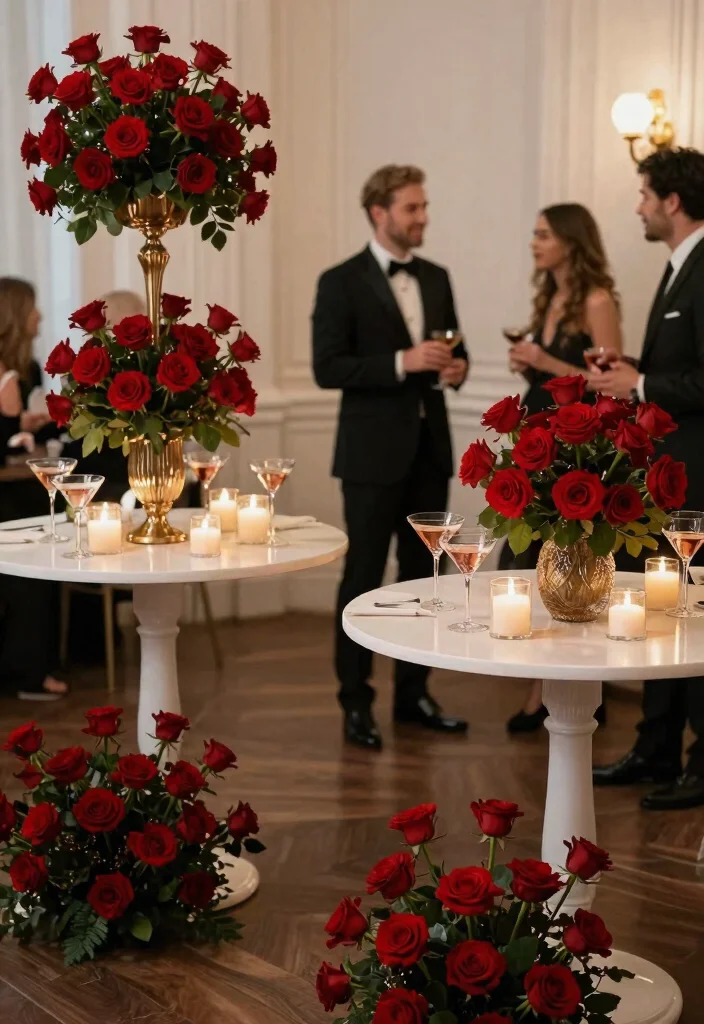 25 Stunning Red Roses Wedding Decorations That Will Leave Your Guests Breathless (You Won't Believe #12!) - 9. Elegant Cocktail Hour Arrangements 1