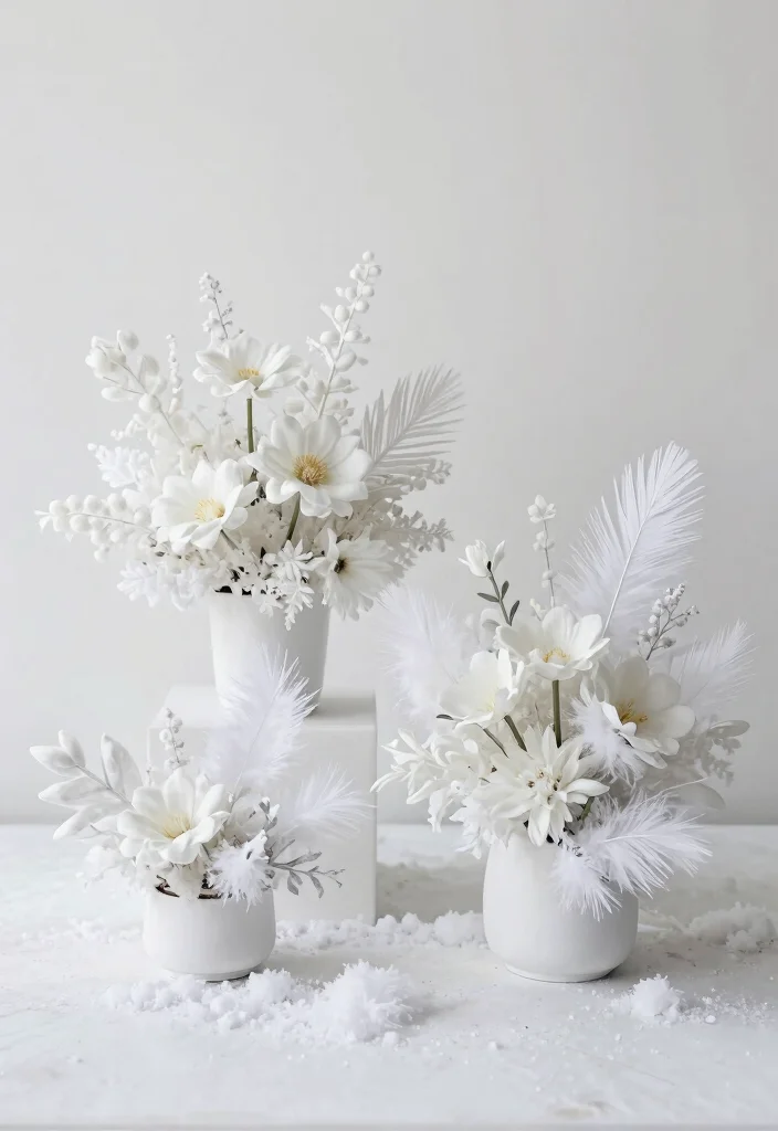 25 Winter Wedding Decor Ideas That'll Make You Feel Like You’re in a Fairytale! - 18. Frosty White Centerpieces 1