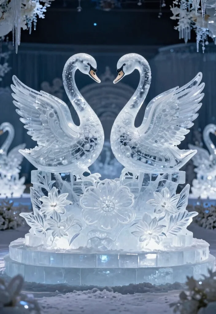 25 Winter Wedding Decor Ideas That'll Make You Feel Like You’re in a Fairytale! - 8. Ice Sculpture Decor 1