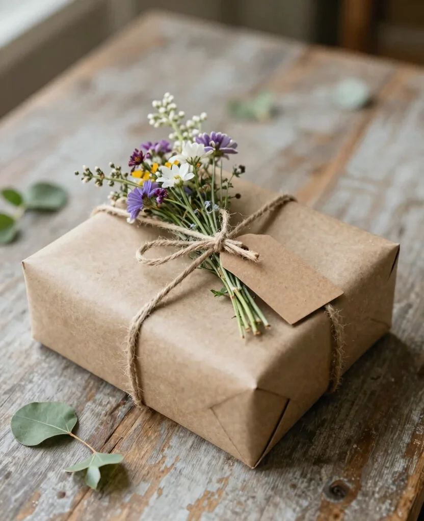 10 Creative Wedding Gift Wrapping Ideas to Make Your Presents Stand Out - 1. Rustic Twine and Wildflowers 1