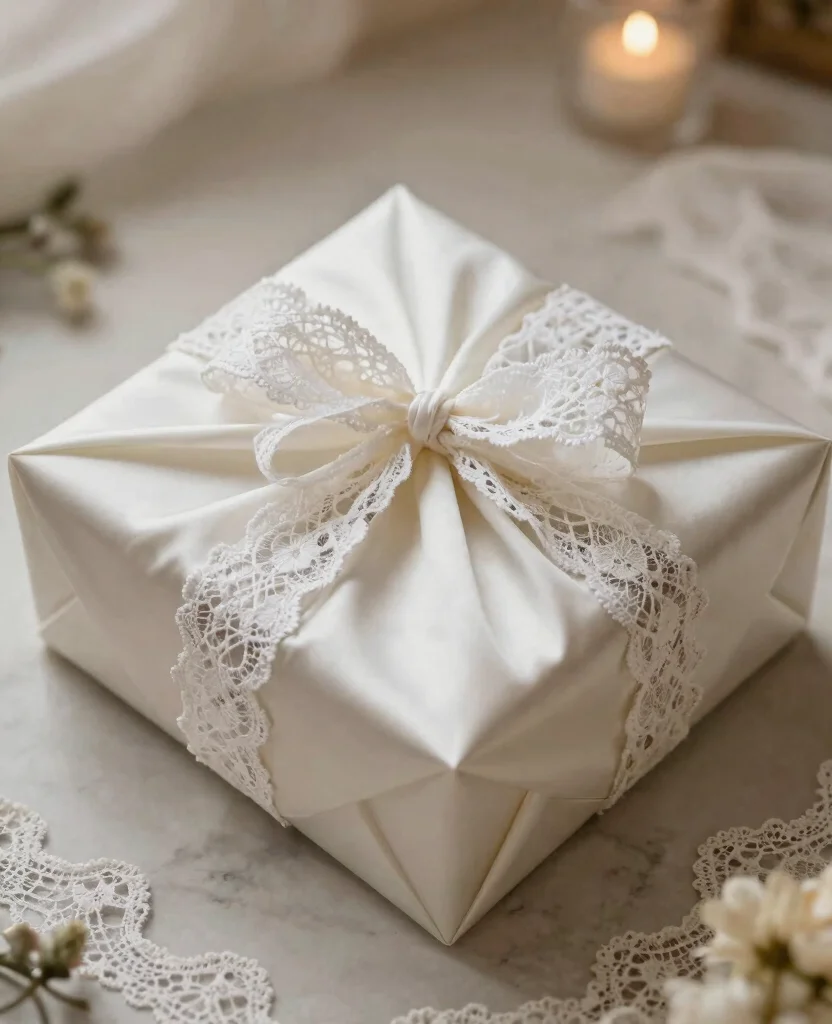 10 Creative Wedding Gift Wrapping Ideas to Make Your Presents Stand Out - 2. Elegant Satin and Lace 1