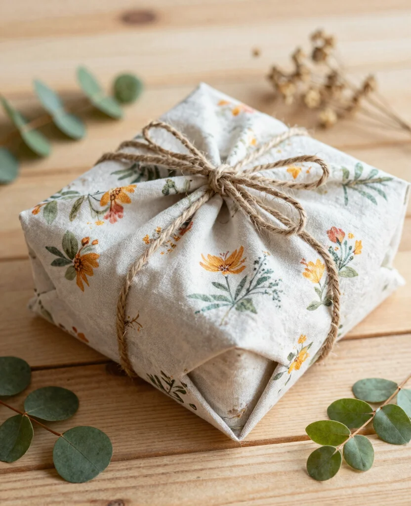 10 Creative Wedding Gift Wrapping Ideas to Make Your Presents Stand Out - 6. Nature-Inspired Fabric Wrap 1