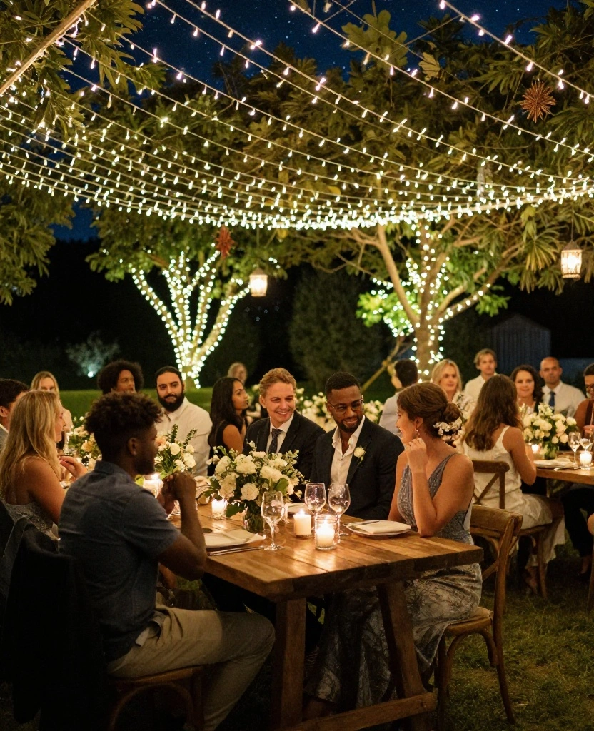 10 Dreamy and Cheap Outdoor Wedding Ideas to Celebrate Your Love Under the Stars - 1. Twinkling Fairy Light Canopy 1