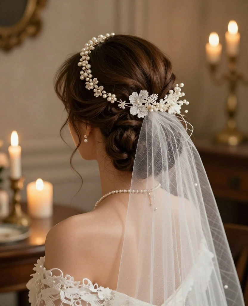 10 Gorgeous Romantic Wedding Updos for Long Hair to Dazzle Your Big Day - 4. Vintage-Inspired Updo with a Birdcage Veil 1
