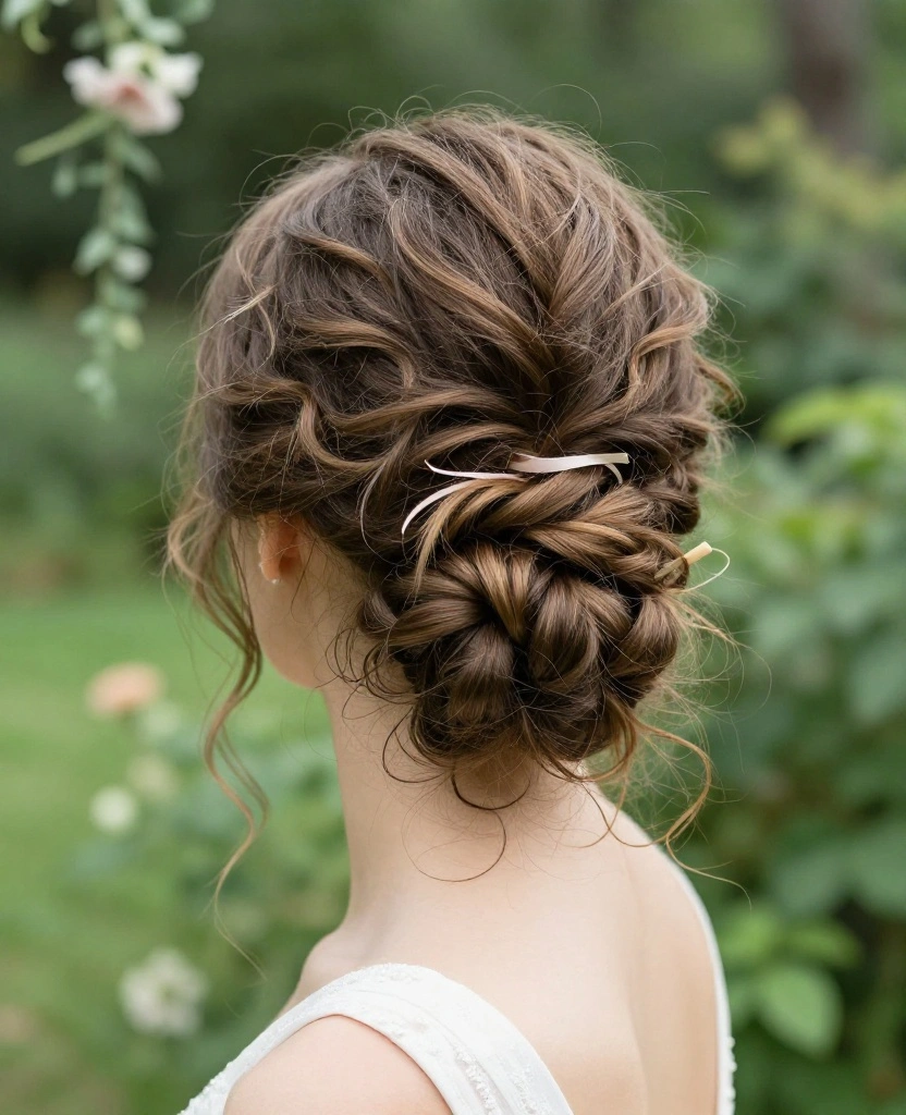 10 Gorgeous Romantic Wedding Updos for Long Hair to Dazzle Your Big Day - 5. Messy Bun with Ribbons 1