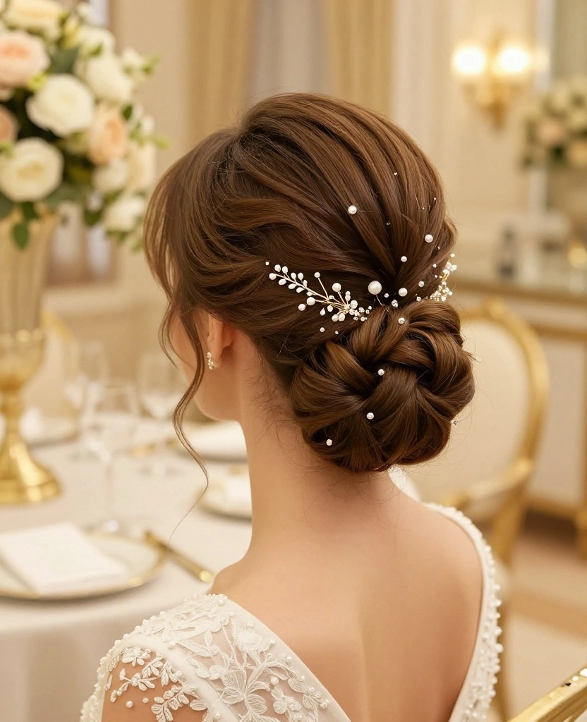 10 Gorgeous Romantic Wedding Updos for Long Hair to Dazzle Your Big Day - 6. Elegant Low Bun with Hair Pins 1