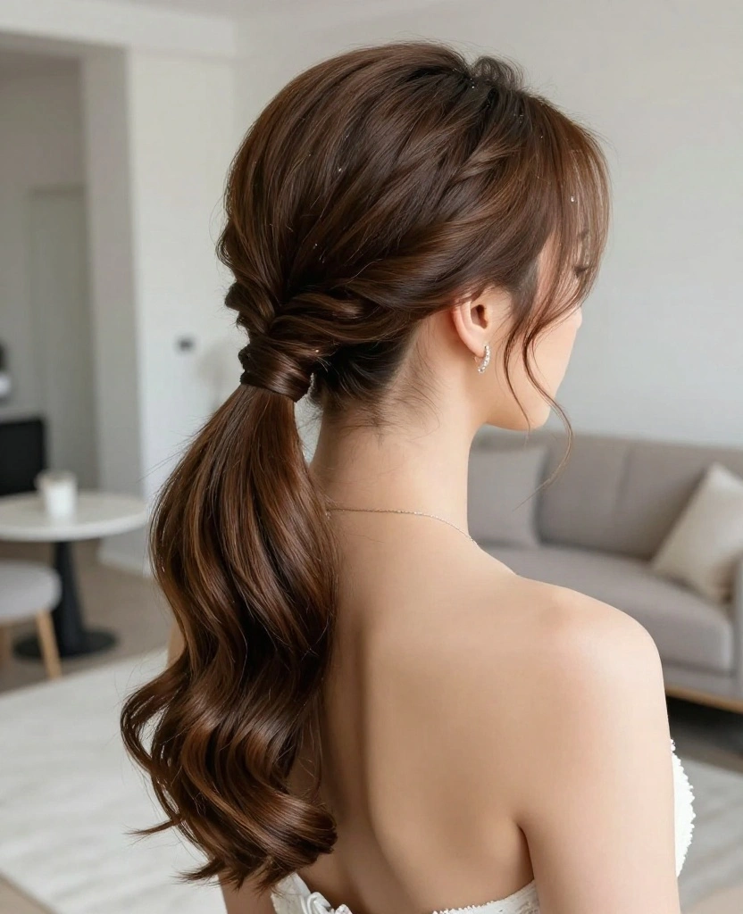 10 Gorgeous Romantic Wedding Updos for Long Hair to Dazzle Your Big Day - 9. Simple Yet Chic Ponytail 1