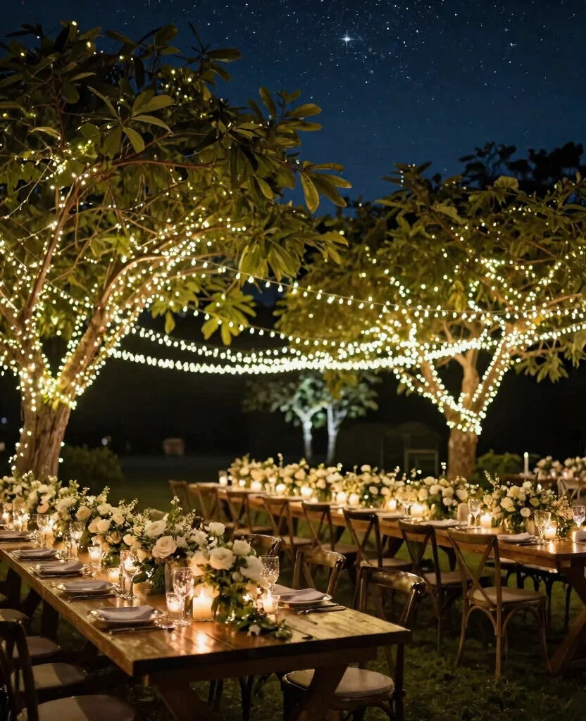 10 Simple Outdoor Wedding Reception Ideas for a Magical Celebration Under the Stars - 1. Twinkling String Lights 1