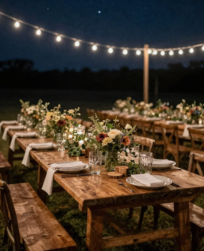 10 Simple Outdoor Wedding Reception Ideas for a Magical Celebration Under the Stars - 2. Rustic Farm Tables 1