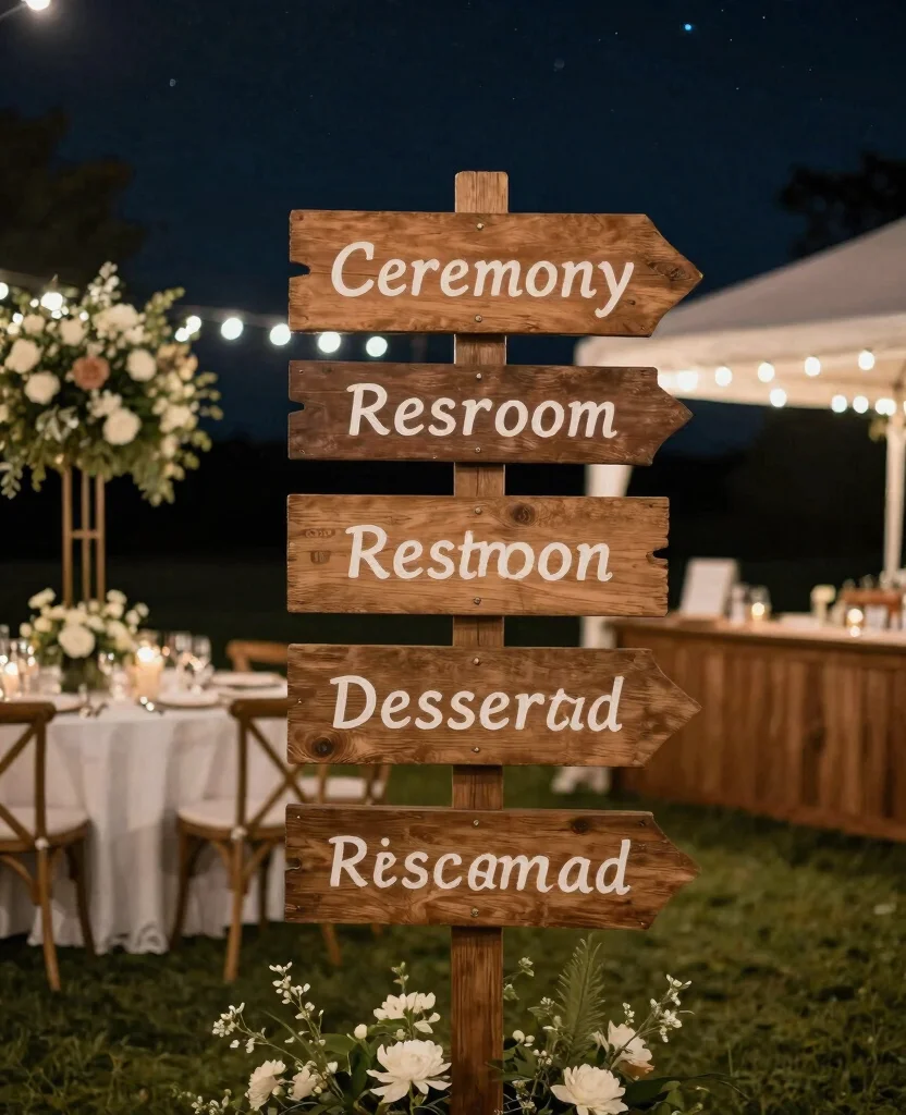 10 Simple Outdoor Wedding Reception Ideas for a Magical Celebration Under the Stars - 7. Personalized Signage 1