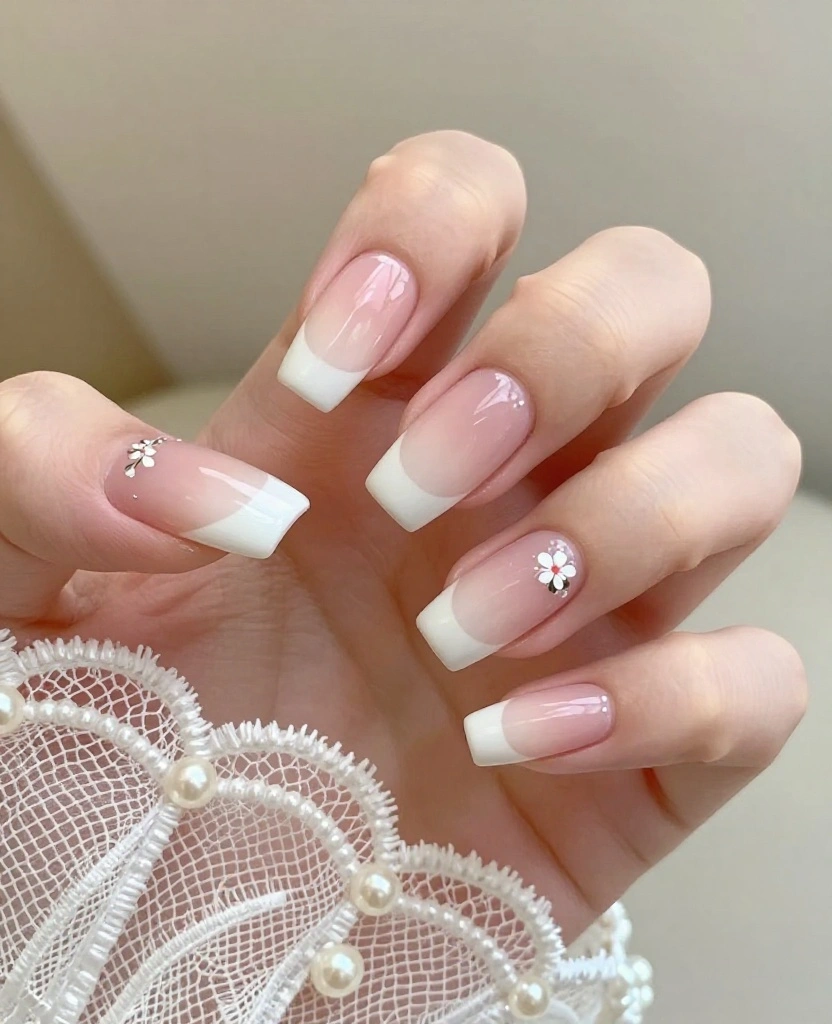10 Stunning Wedding Nails Designs to Elevate Your Bridal Look on Your Big Day - 1. Classic French Tip with a Twist 1