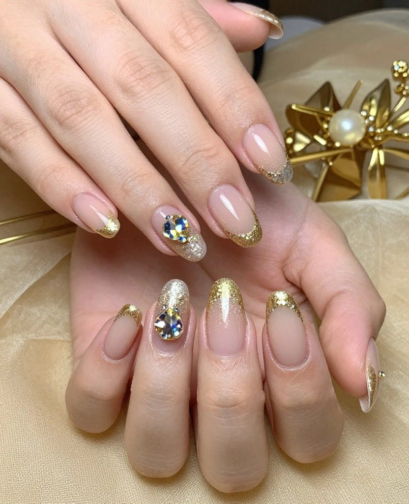 10 Stunning Wedding Nails Designs to Elevate Your Bridal Look on Your Big Day - 2. Glittering Glamorous Gold 1