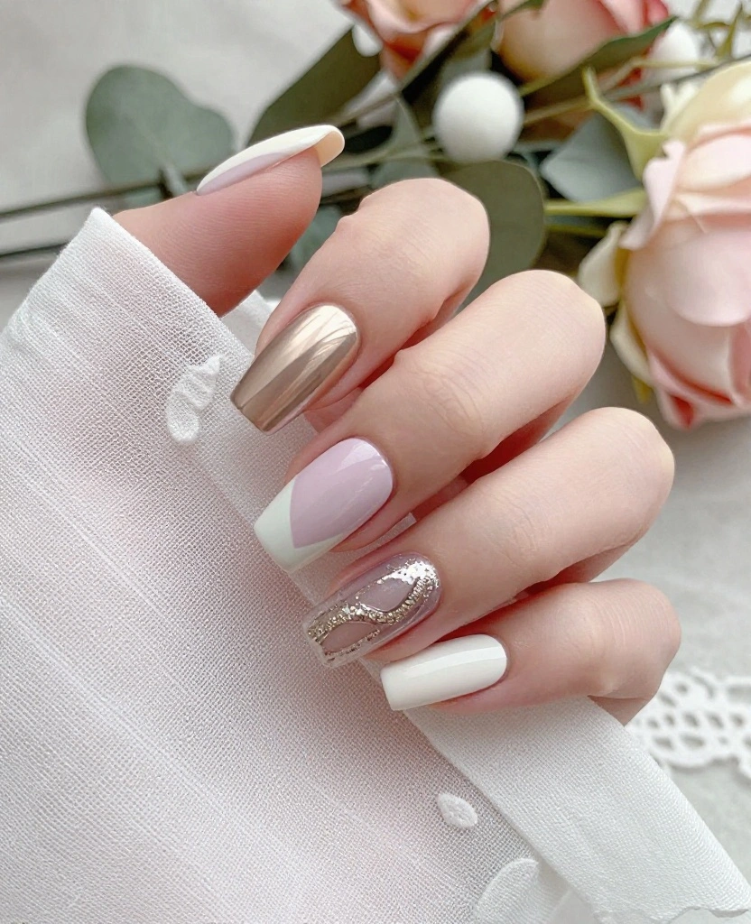 10 Stunning Wedding Nails Designs to Elevate Your Bridal Look on Your Big Day - 8. Geometric Shapes 1