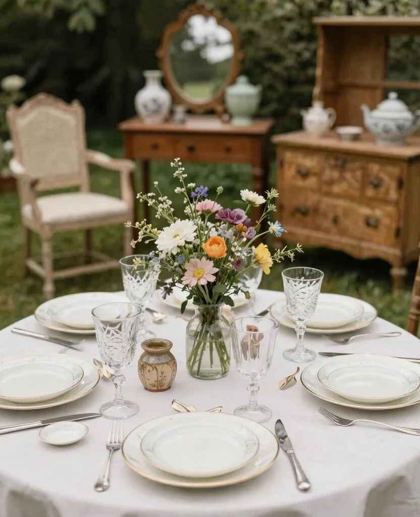 Charming Ideas for Elegant Outdoor Wedding Decorations to Create Romantic Vibes - 10. Vintage-Inspired Decor 1