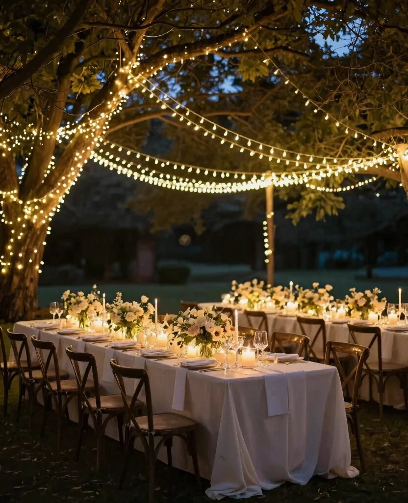 Charming Ideas for Elegant Outdoor Wedding Decorations to Create Romantic Vibes - 2. Ambient Lighting with Fairy Lights 1